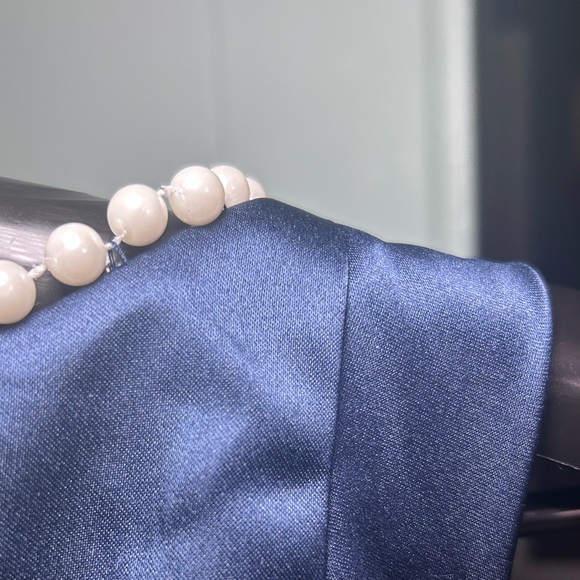 Navy Blue Mini Dress with White Pearl Accents - Picture 5 of 7